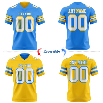 Custom Powder Blue White-Yellow Reversible Double Side Authentic Football Jersey