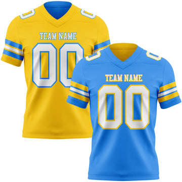 Custom Powder Blue White-Yellow Reversible Double Side Authentic Football Jersey