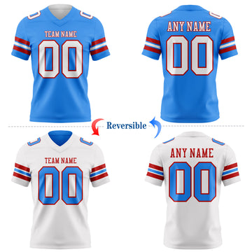 Custom Powder Blue White-Red Reversible Double Side Authentic Football Jersey