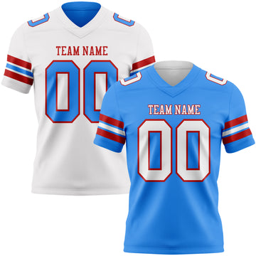 Custom Powder Blue White-Red Reversible Double Side Authentic Football Jersey