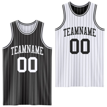 Custom Black White Pinstripe Reversible Double Side Sublimation Basketball Set Jersey