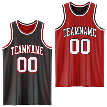 Custom Black Red Pinstripe-White Reversible Double Side Sublimation Basketball Set Jersey