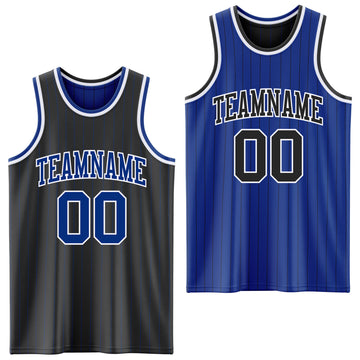 Custom Black Royal Pinstripe-White Reversible Double Side Sublimation Basketball Set Jersey