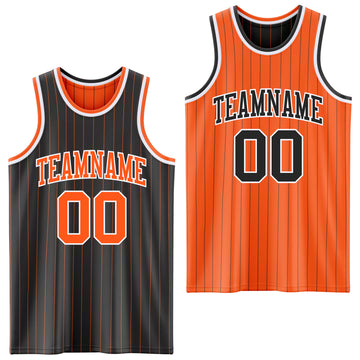 Custom Black Orange Pinstripe-White Reversible Double Side Sublimation Basketball Set Jersey