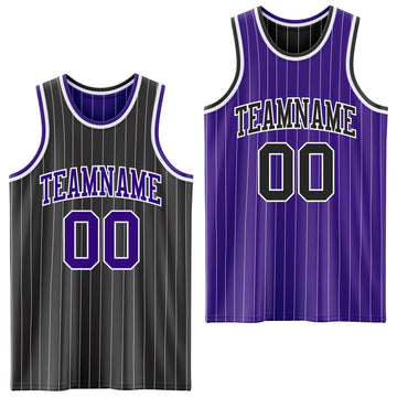 Custom Black White Pinstripe-Purple Reversible Double Side Sublimation Basketball Set Jersey
