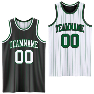 Custom Black Kelly Green Pinstripe-White Reversible Double Side Sublimation Basketball Set Jersey