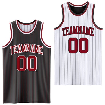 Custom Black Maroon Pinstripe-White Reversible Double Side Sublimation Basketball Set Jersey