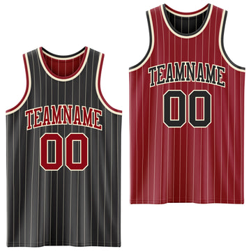 Custom Black Cream Pinstripe-Maroon Reversible Double Side Sublimation Basketball Set Jersey