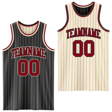 Custom Black Cream Pinstripe-Maroon Reversible Double Side Sublimation Basketball Set Jersey