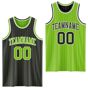 Custom Black Neon Green Pinstripe-White Reversible Double Side Sublimation Basketball Set Jersey
