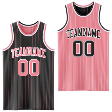 Custom Black Medium Pink Pinstripe-White Reversible Double Side Sublimation Basketball Set Jersey