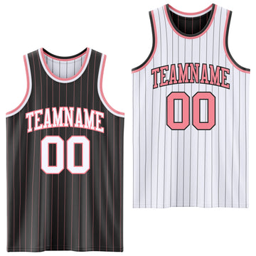 Custom Black Medium Pink Pinstripe-White Reversible Double Side Sublimation Basketball Set Jersey