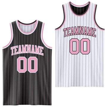 Custom Black Light Pink Pinstripe-White Reversible Double Side Sublimation Basketball Set Jersey