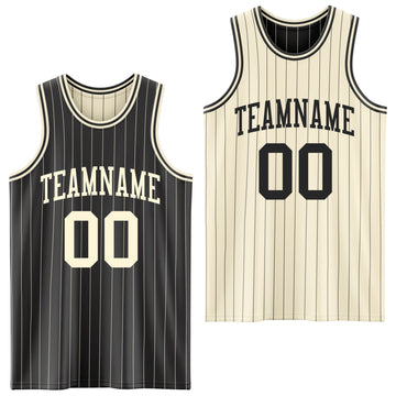 Custom Black Cream Pinstripe Reversible Double Side Sublimation Basketball Set Jersey