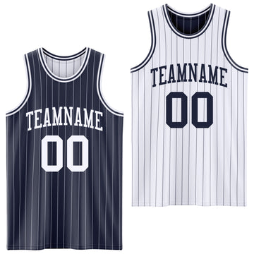 Custom Navy White Pinstripe Reversible Double Side Sublimation Basketball Set Jersey