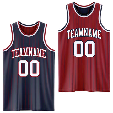 Custom Navy Maroon Pinstripe-White Reversible Double Side Sublimation Basketball Set Jersey