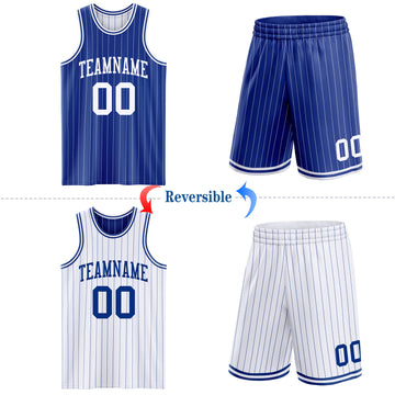 Custom Royal White Pinstripe Reversible Double Side Sublimation Basketball Set Jersey