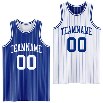 Custom Royal White Pinstripe Reversible Double Side Sublimation Basketball Set Jersey