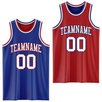 Custom Royal Red Pinstripe-White Reversible Double Side Sublimation Basketball Set Jersey