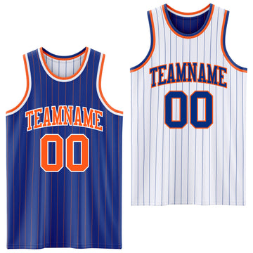 Custom Royal Orange Pinstripe-White Reversible Double Side Sublimation Basketball Set Jersey