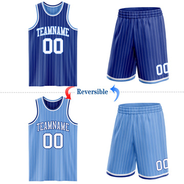 Custom Royal White Pinstripe-Light Blue Reversible Double Side Sublimation Basketball Set Jersey