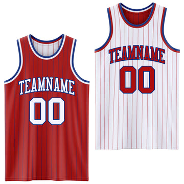 Custom Red Royal Pinstripe-White Reversible Double Side Sublimation Basketball Set Jersey