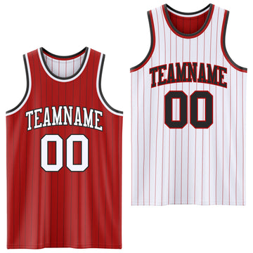 Custom Red Black Pinstripe-White Reversible Double Side Sublimation Basketball Set Jersey