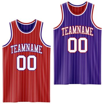 Custom Red White Pinstripe-Purple Reversible Double Side Sublimation Basketball Set Jersey