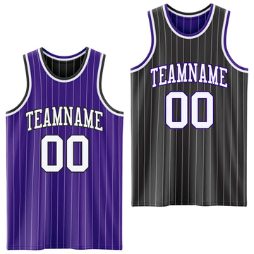Custom Purple White Pinstripe-Black Reversible Double Side Sublimation Basketball Set Jersey
