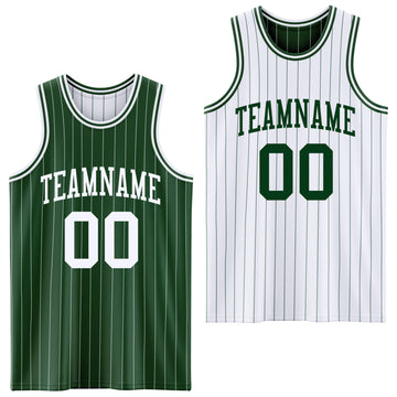 Custom Green White Pinstripe Reversible Double Side Sublimation Basketball Set Jersey