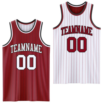 Custom Maroon Black Pinstripe-White Reversible Double Side Sublimation Basketball Set Jersey