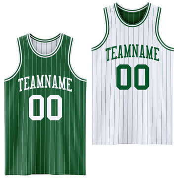 Custom Kelly Green White Pinstripe Reversible Double Side Sublimation Basketball Set Jersey