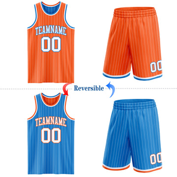 Custom Orange White Pinstripe-Powder Blue Reversible Double Side Sublimation Basketball Set Jersey