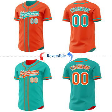 Custom Orange Aqua-White Reversible Button-Down Baseball Jersey