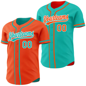 Custom Orange Aqua-White Reversible Button-Down Baseball Jersey