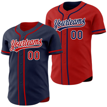 Custom Navy Red-White Reversible Button-Down Baseball Jersey