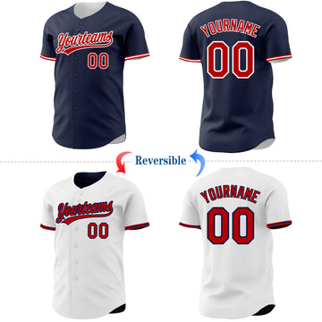 Custom Navy Red-White Reversible Button-Down Baseball Jersey