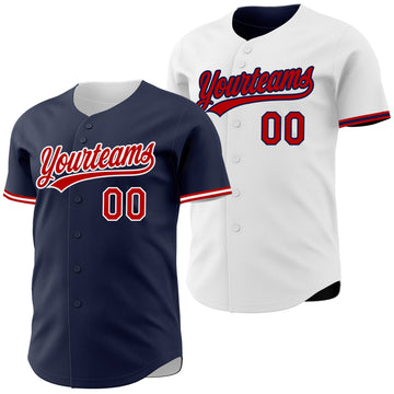 Custom Navy Red-White Reversible Button-Down Baseball Jersey