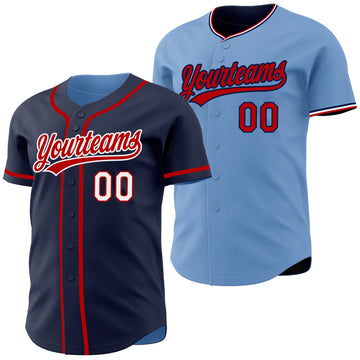 Custom Navy Light Blue Reversible Button-Down Baseball Jersey