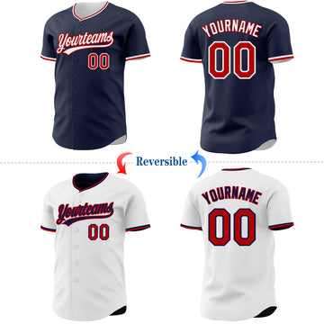 Custom Navy Red-White Reversible Button-Down Baseball Jersey