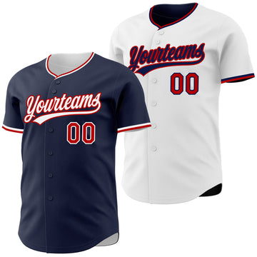 Custom Navy Red-White Reversible Button-Down Baseball Jersey