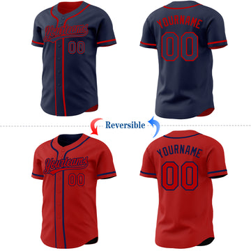 Custom Navy-Red Reversible Button-Down Baseball Jersey
