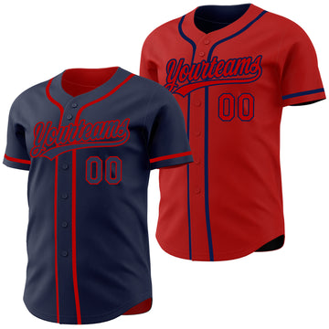 Custom Navy-Red Reversible Button-Down Baseball Jersey