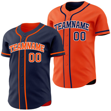 Custom Navy Orange-White Reversible Button-Down Baseball Jersey