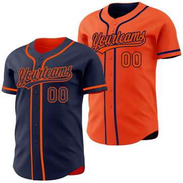 Custom Navy-Orange Reversible Button-Down Baseball Jersey