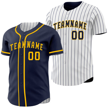 Custom Navy White Navy Pinstripe Reversible Button-Down Baseball Jersey