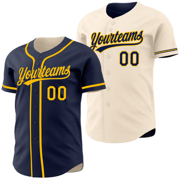 Custom Navy Cream Reversible Button-Down Baseball Jersey