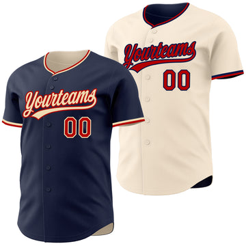 Custom Navy Red-Cream Reversible Button-Down Baseball Jersey