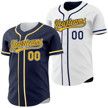 Custom Navy Gold-White Reversible Button-Down Baseball Jersey