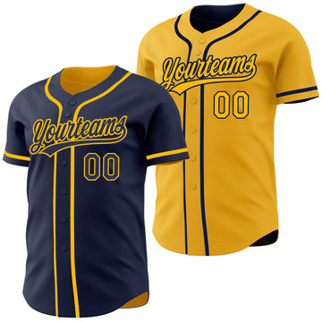 Custom Navy-Gold Reversible Button-Down Baseball Jersey